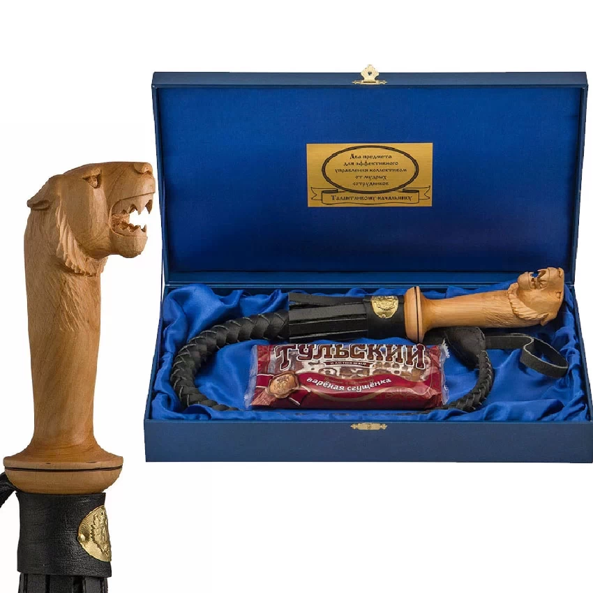 Подарочный набор "Кнут и пряник" с резной ручкой пума