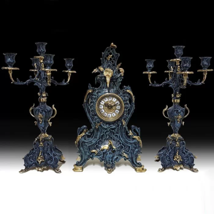 Часы каминные 'Диковина' с канделябрами на 5 свечей, набор из 3 предм.